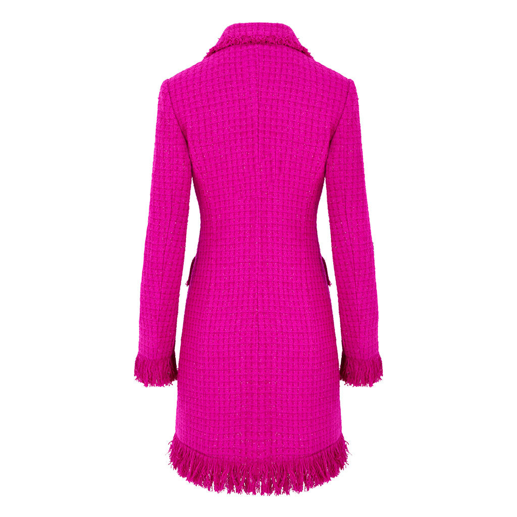 Magenta Fringed Tweed Lacy Coat